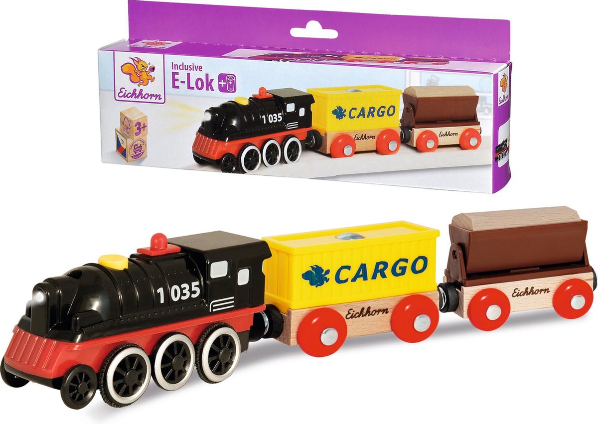 Eichhorn houten trein E-Loc met wagon