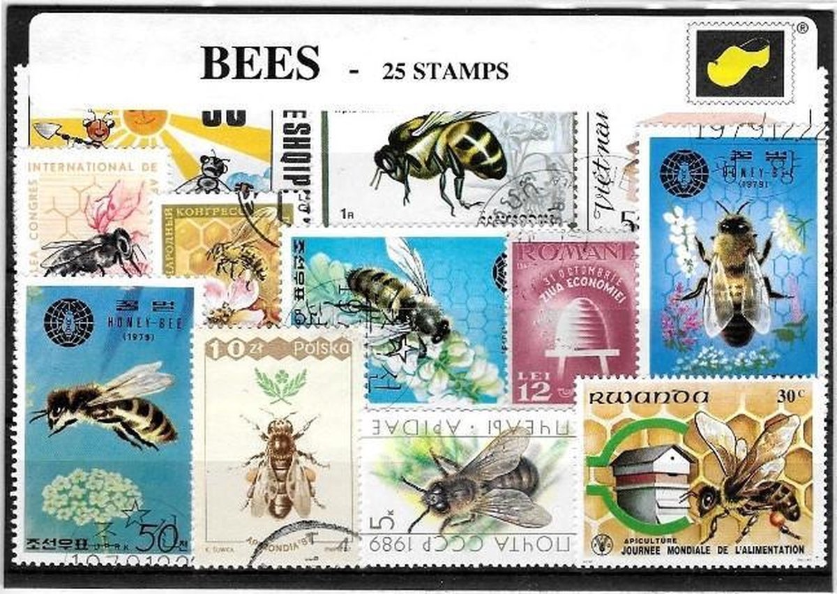 Bijen – Luxe postzegel pakket (A6 formaat) : collectie van 25 verschillende postzegels van bijen – kan als ansichtkaart in een A6  envelop - authentiek cadeau - kado -kaart - dieren - insecten - honingbij - honing - Antophila - vliesvleugeligen