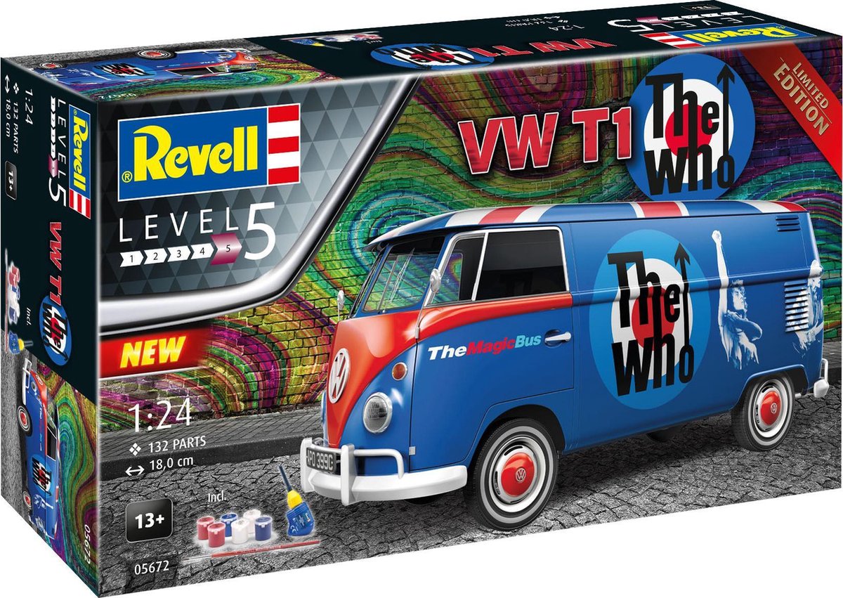 1:24 Revell 05672 Volkswagen VW T1 Bus - The Who - Gift Set Plastic kit