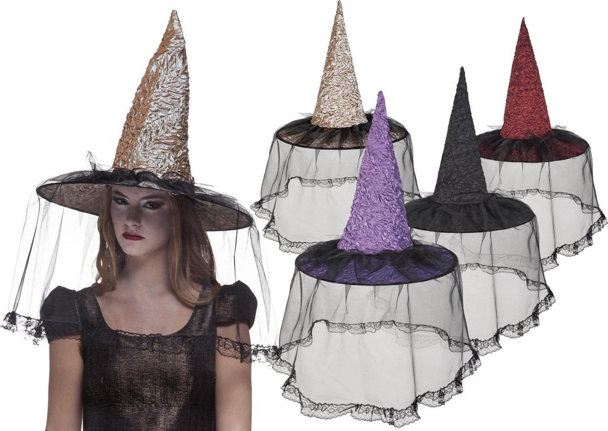 Heksenhoed met kant Witchville.
