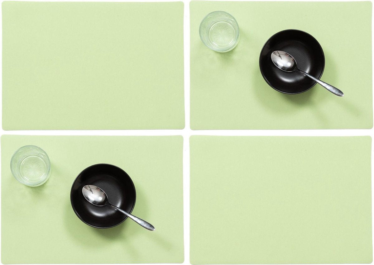 Set van 12x stuks stevige luxe Tafel placemats Plain mintgroen 30 x 43 cm - Met anti slip laag en Teflon coating toplaag