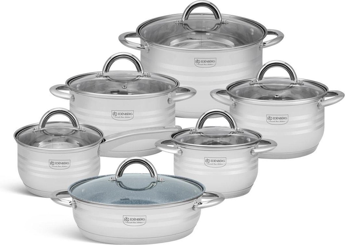 Edënbërg Classic Line - Luxe Pannenset - RVS - 12 delig - Sandwichbodem