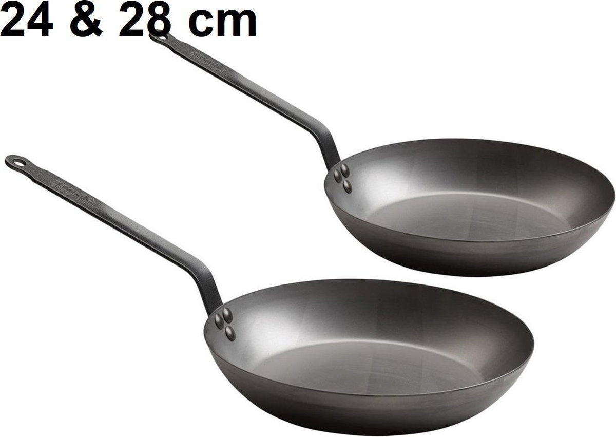 De Buyer Acier Koekenpannen set 24 cm & 28 cm - 2mm dik - plaatstaal pannen - voordeelset