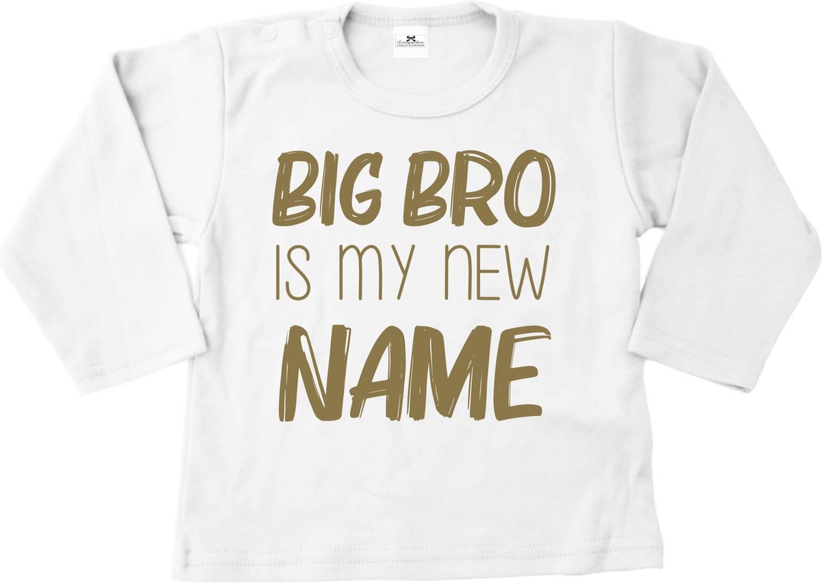 Livingstickers-Shirt kind-Grote broer is mijn nieuwe naam-wit-goud-92