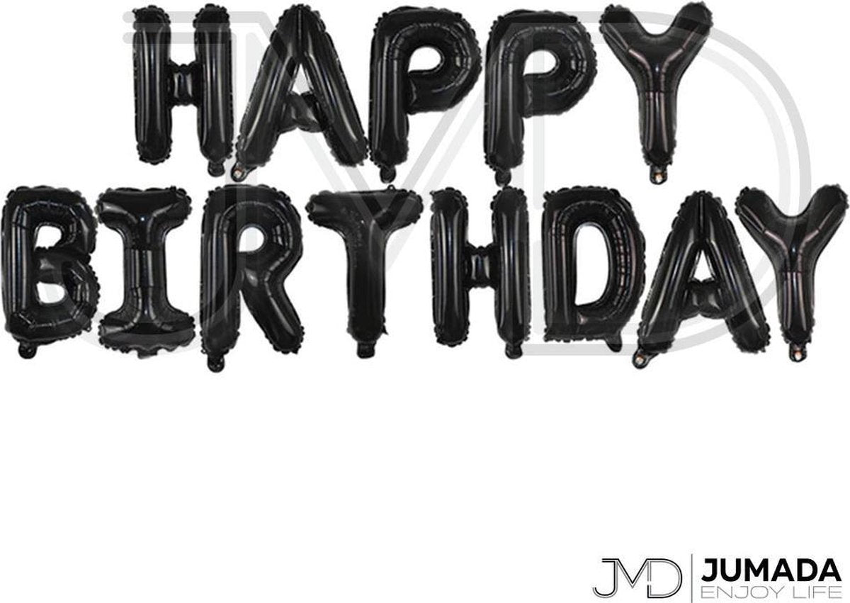 Happy Birthday Folie Ballon - Slinger - Feestversiering - Decoratie - Zwart