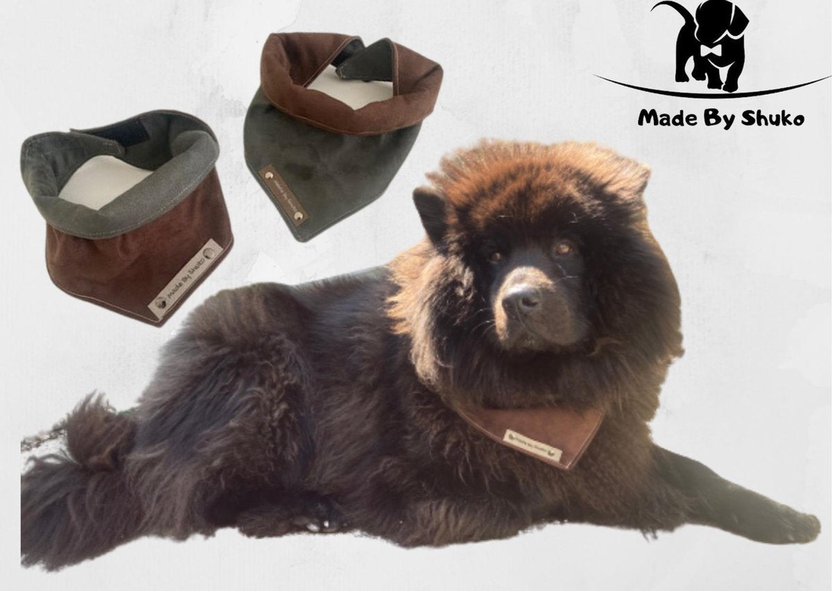 Bandana voor honden. Maat XXL in de kleuren donkerbruin en antraciet. Dubbelzijdig te dragen. Halssjaal. Halsdoek. Honden fashion. Hondenkleding. Mode accessoires voor huisdieren. MadeByShuko