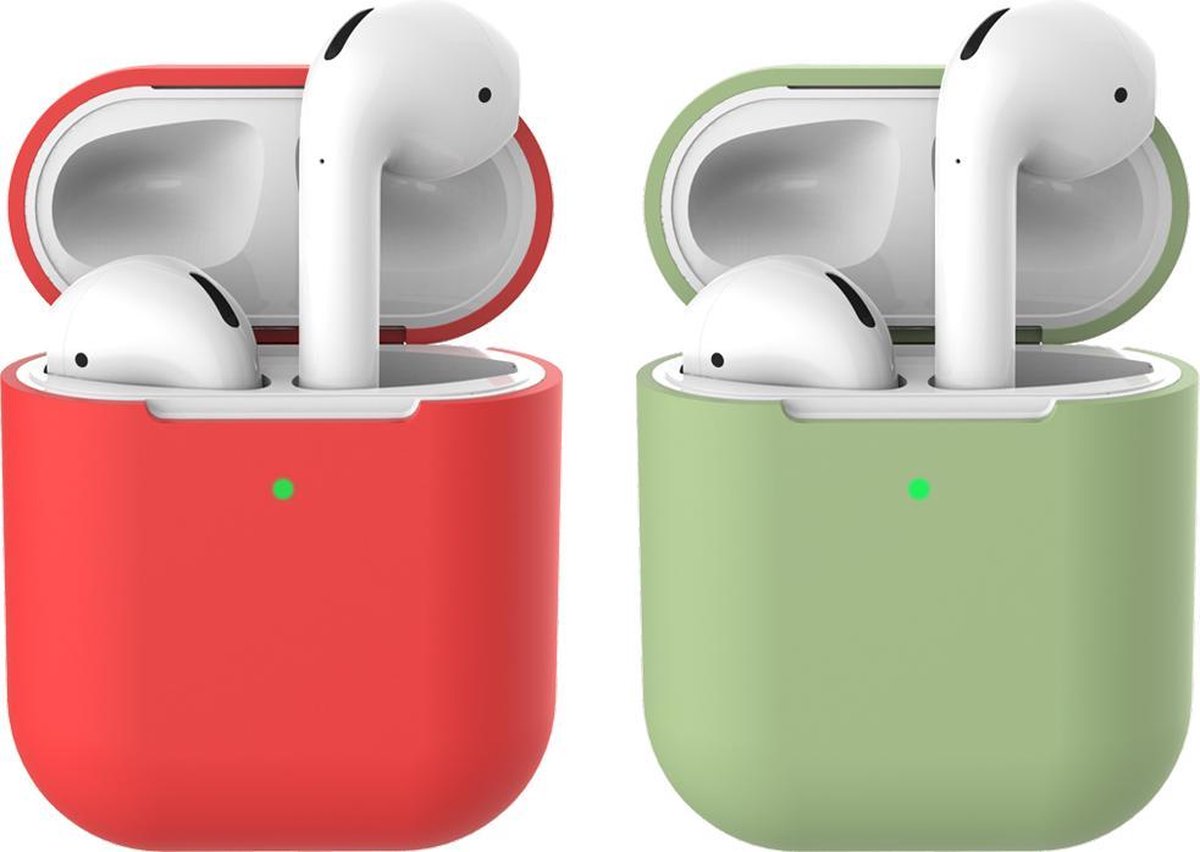 2 beschermhoesjes voor Apple Airpods - Rood & Groen - Siliconen case geschikt voor Apple Airpods 1 & 2