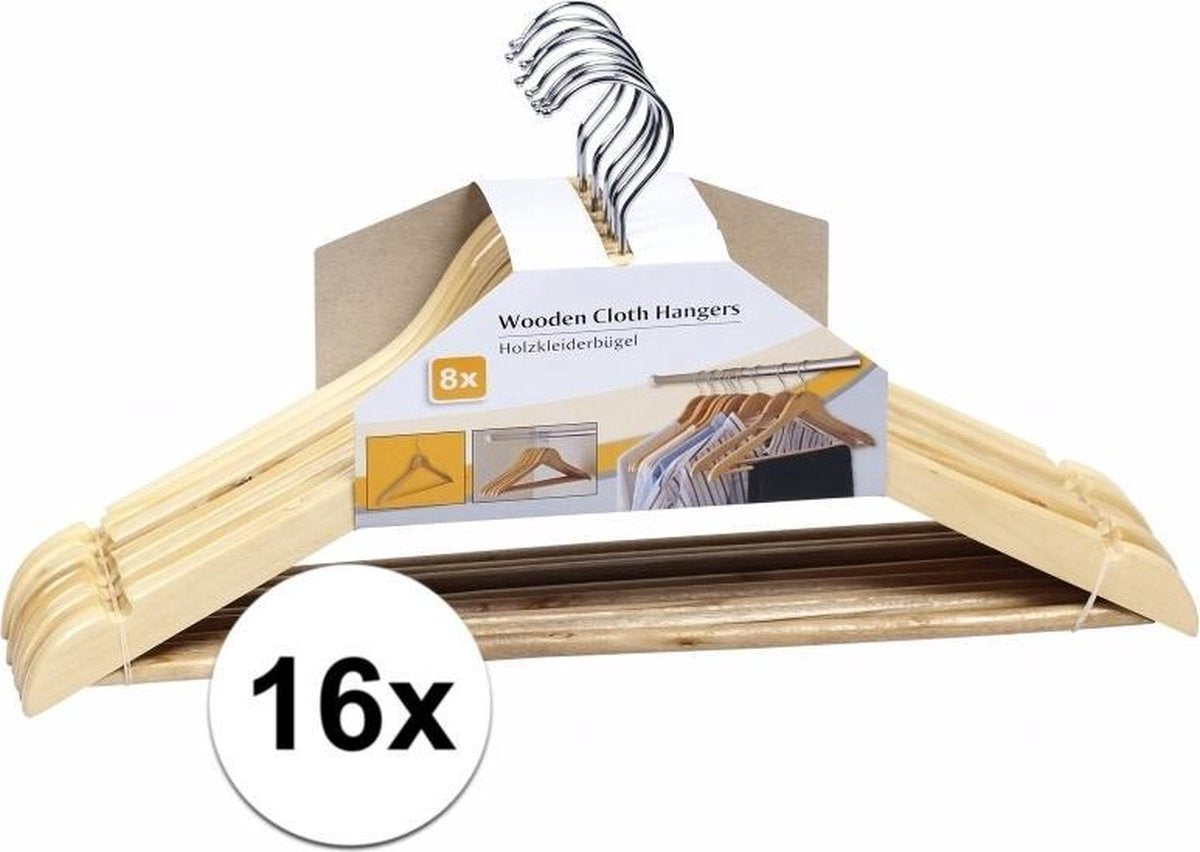Luxe kledinghanger hout 16 stuks 44 cm - kledinghangers