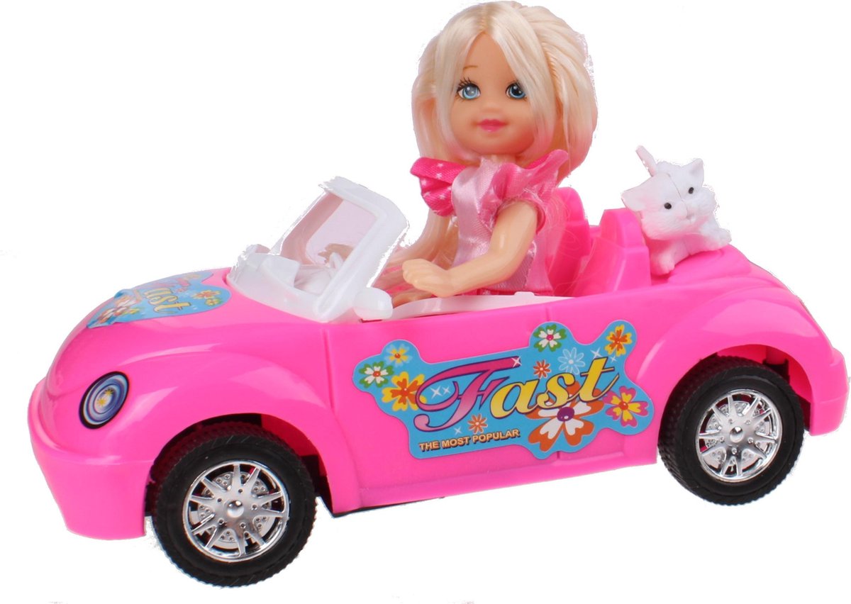 Jonotoys Popje Met Auto En Hond Roze/geel 12 Cm