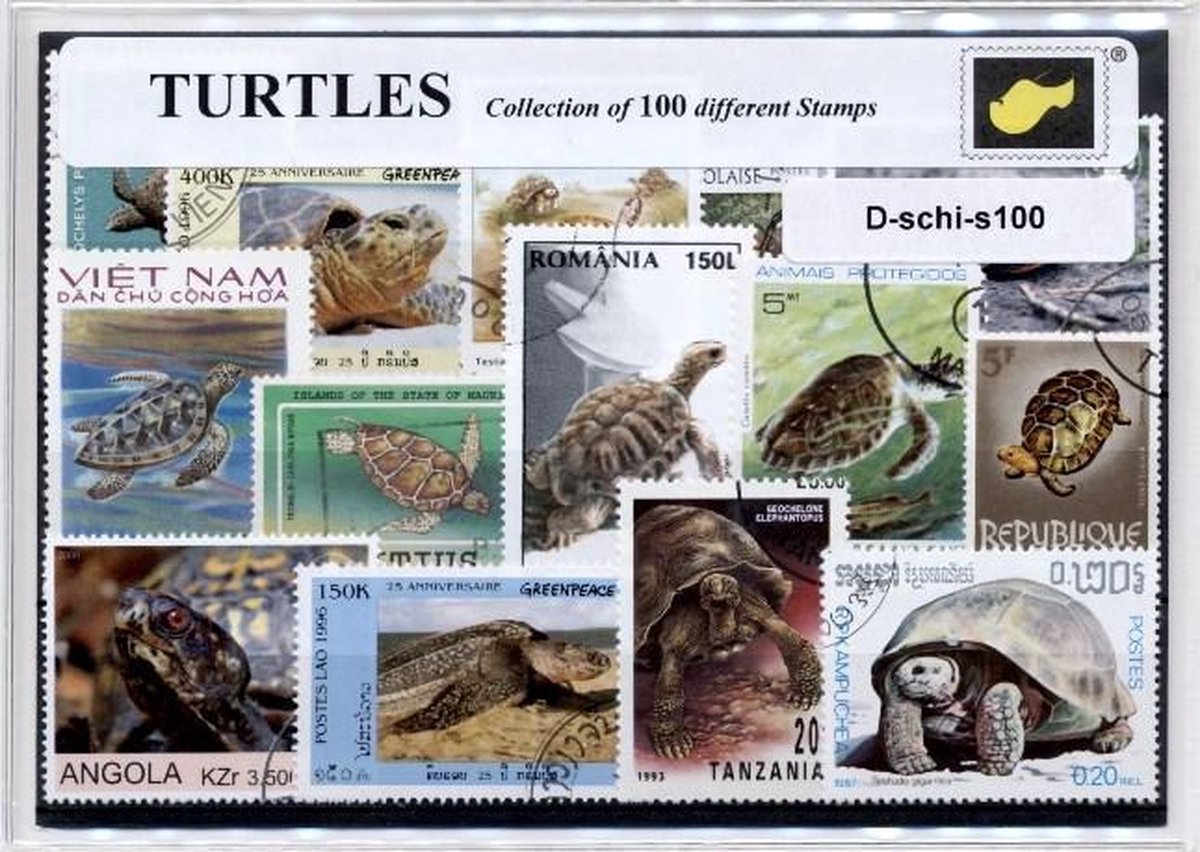 Schildpadden– Luxe postzegel pakket (A6 formaat) : collectie van 100 verschillende postzegels van schildpadden – kan als ansichtkaart in een A6 envelop - authentiek cadeau - cadeau - geschenk - kaart - zee -reptiel - zwemmen - schildpad - turtle