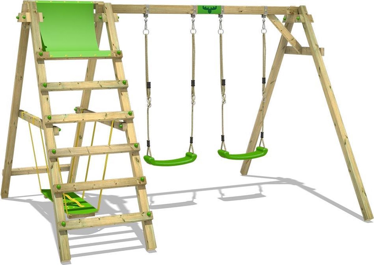 Houten schommel met klimladder FATMOOSE JollyJade Wave XXL