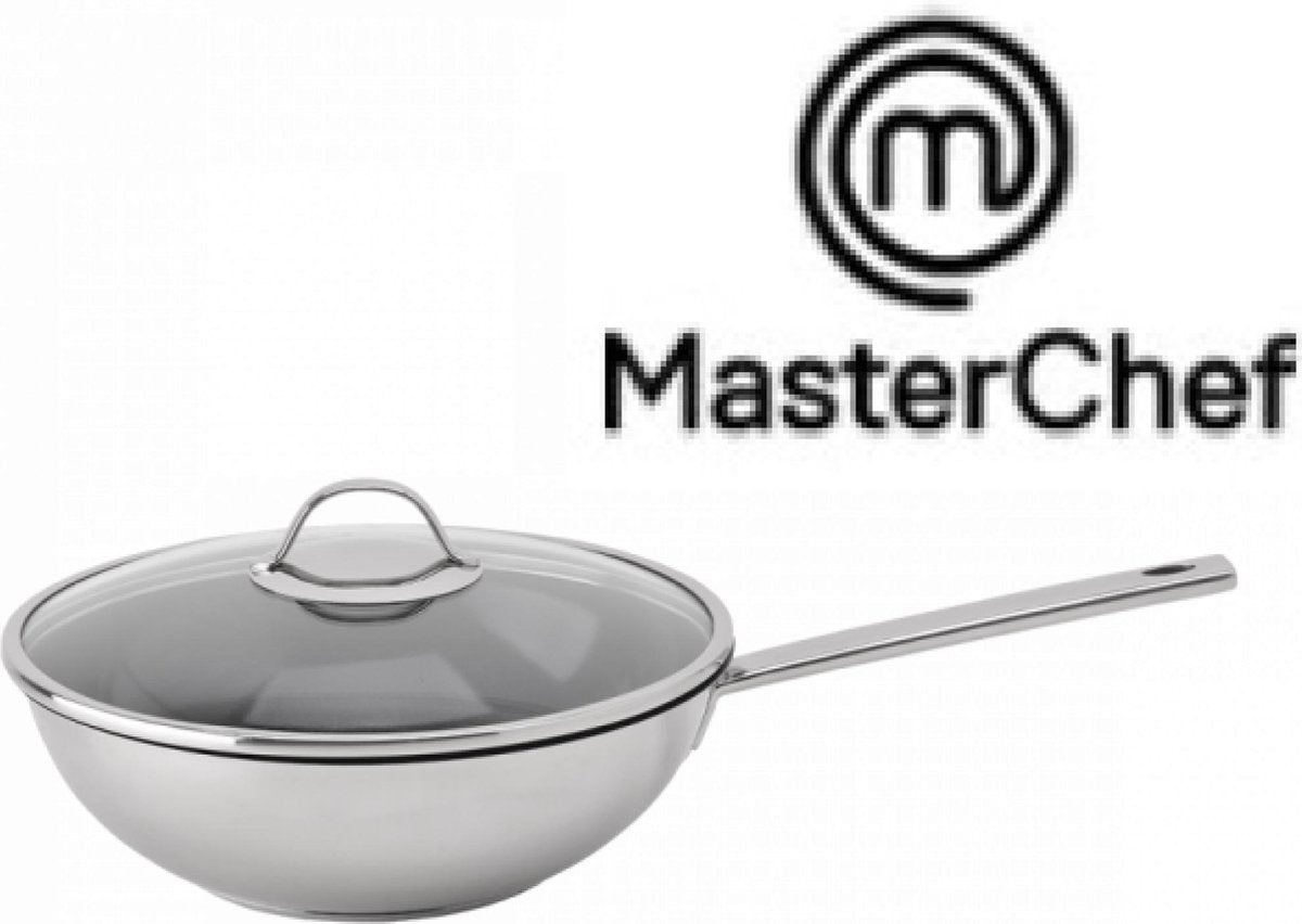 MasterChef - Wokpan met glazen deksel - 28 cm - Geschikt voor alle warmtebronnen (ook Inductie)