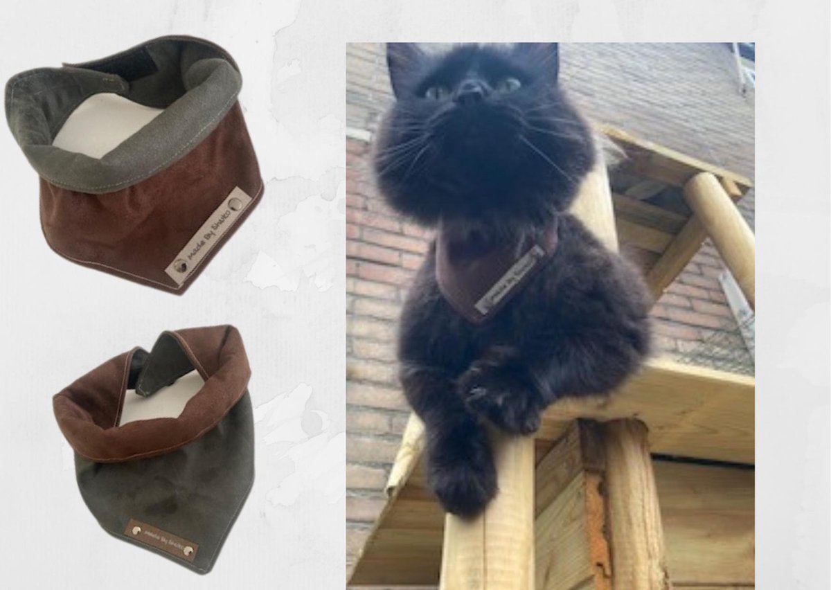 Bandana voor katten en mini hondjes. Maat XXXS in de kleuren donkerbruin en antraciet. Dubbelzijdig te dragen. Halssjaal. Halsdoek. Huisdieren fashion. Hondenkleding. Mode accessoires voor huisdieren. MadeByShuko