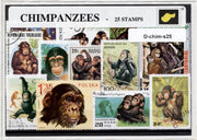 Chimpansees - Luxe postzegel pakket (A6 formaat) : collectie van 25 verschillende postzegels van chimpansees – kan als ansichtkaart in een A6  envelop - authentiek cadeau - kado - kaart -primaat - primaten - chimpansee