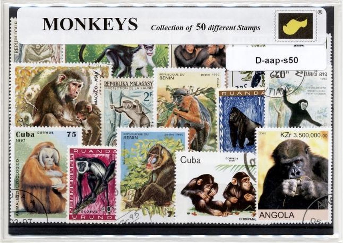 Apen – Luxe postzegel pakket (A6 formaat) - collectie van 50 verschillende postzegels van apen – kan als ansichtkaart in een A6 envelop. Authentiek cadeau - kado - kaart - aapje - aap - primaat - dieren - chimpansee - gorilla - baviaan - meerkat