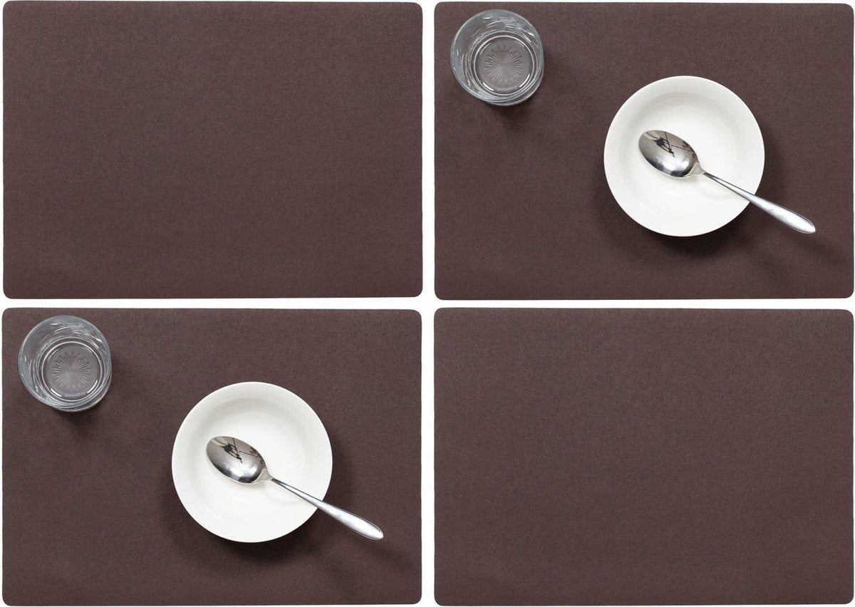 Set van 12x stuks stevige luxe Tafel placemats Plain chocolade bruin 30 x 43 cm - Met anti slip laag en Teflon coating toplaag