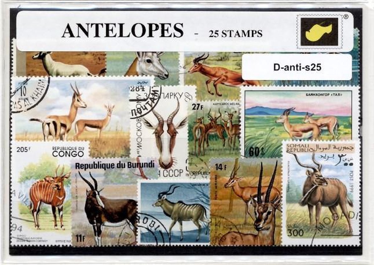 Antilopen – Luxe postzegel pakket (A6 formaat) : collectie van 25 verschillende postzegels van antilopen – kan als ansichtkaart in een A6 envelop - authentiek cadeau - kado - geschenk - kaart - afrika - antilope - wilde dieren - springbok - azie