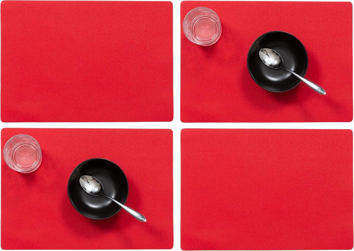 Set van 10x stuks stevige luxe Tafel placemats Plain rood 30 x 43 cm - Met anti slip laag en Teflon coating toplaag