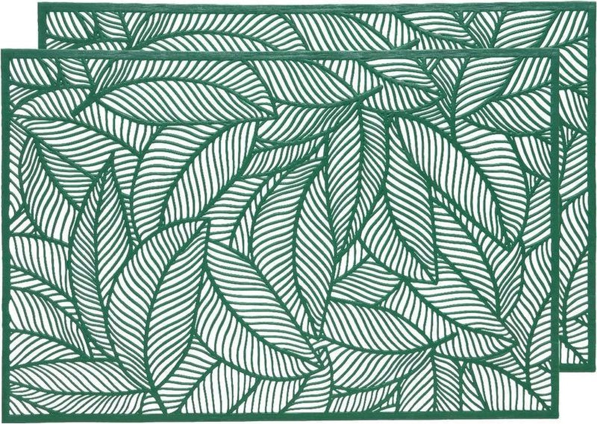 2x Groene bladeren placemats 30 x 45 cm rechthoek - Groen thema tafeldecoraties versieringen
