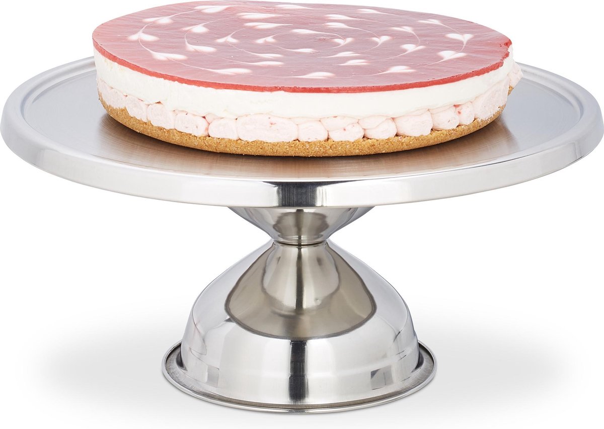 relaxdays taartplateau edelstaal - taartstandaard - rvs - rond - 30 cm doorsnede