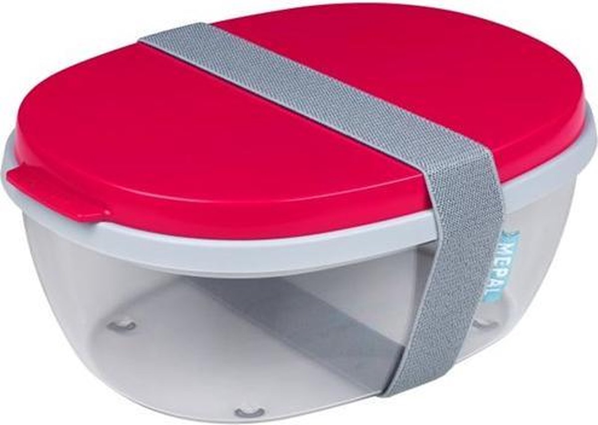 Mepal Saladbox Ellipse – Lunchbox voor volwassenen en saladebox to go – Nordic red – Groot genoeg voor een maaltijdsalade