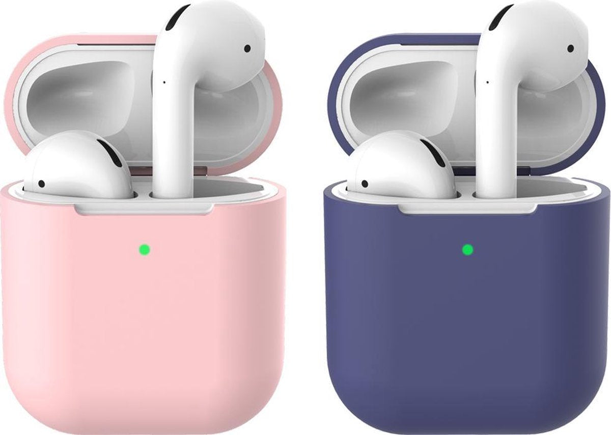 2 beschermhoesjes voor Apple Airpods - Roze & Donker Blauw - Siliconen case geschikt voor Apple Airpods 1 & 2