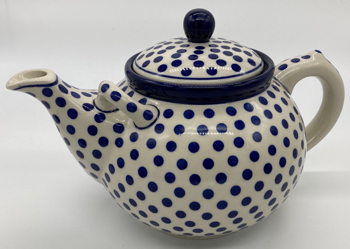 Bunzlau keramiek theepot blauwe stip