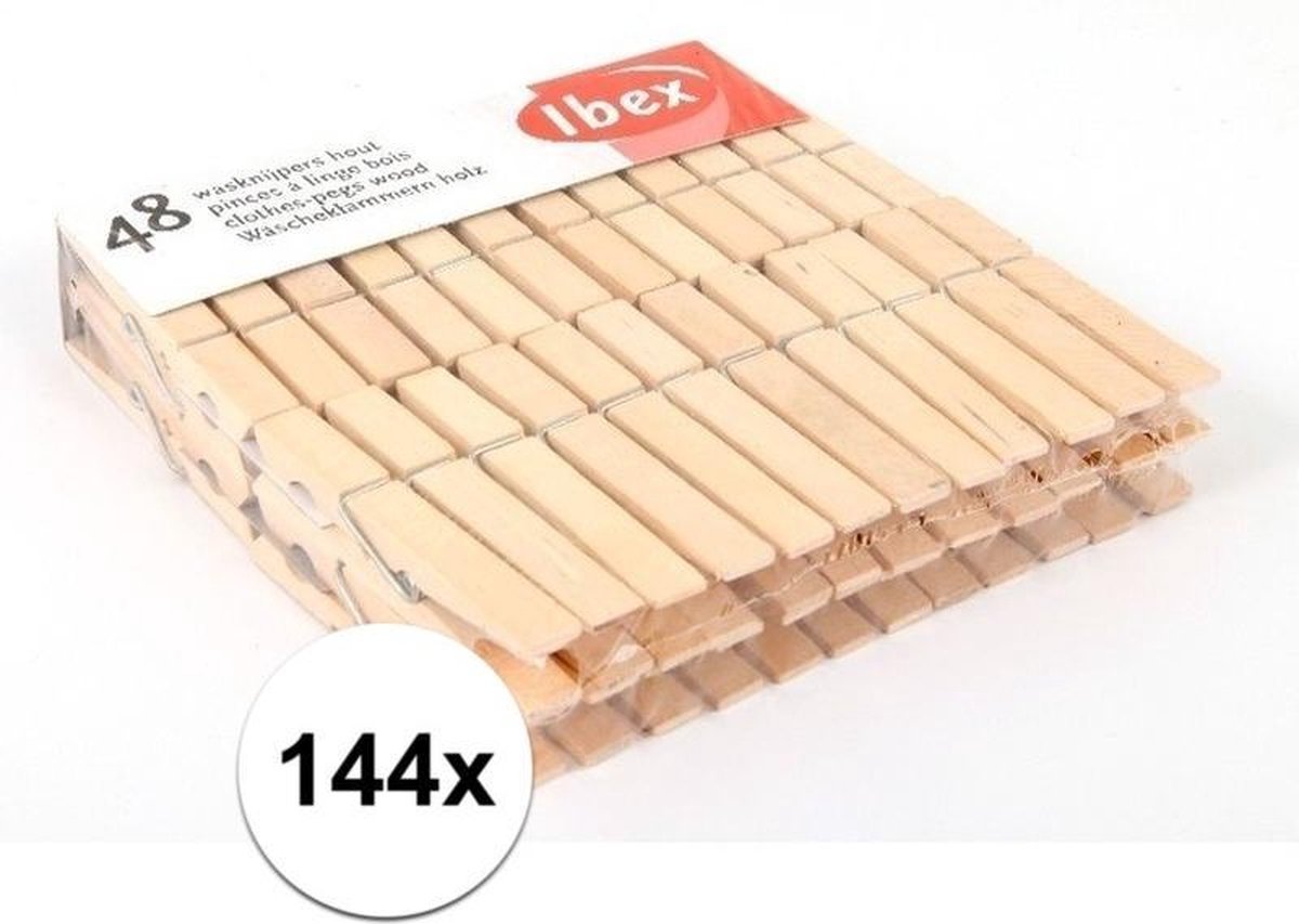 144x Berkenhouten wasknijpers - 6 cm - voordelige knijpers / wasspelden