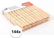 144x Berkenhouten wasknijpers - 6 cm - voordelige knijpers / wasspelden