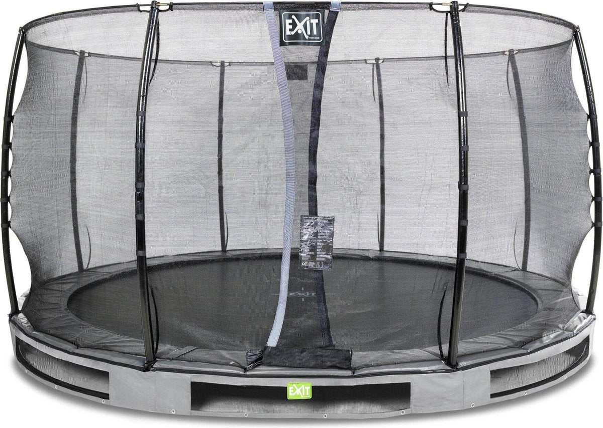 Trampoline EXIT Elegant inground - ø366cm met Economy veiligheidsnet - grijs