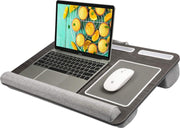 HN Luxe Laptoptafel met houders - Schoottafel - Grijze kussen/ Donker hout