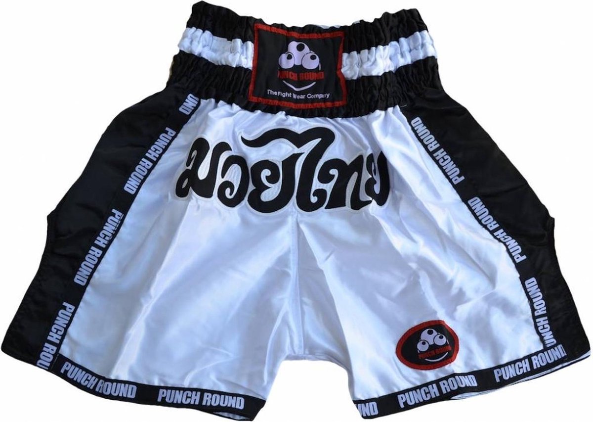 Punch Round™ Kickboks Broekje Muay Thai White Maat XL = Jeansmaat36