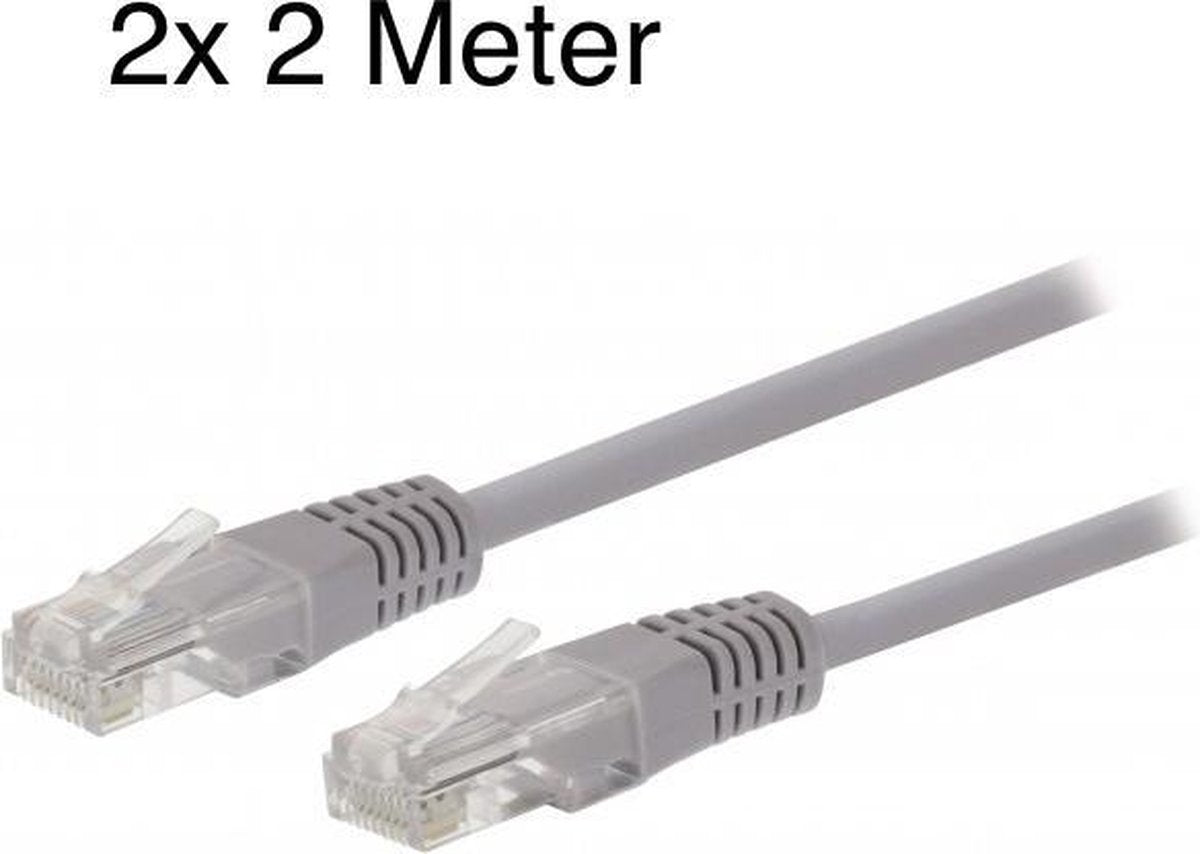2 Stuks Netwerkkabel UTP Cat5e kabel 2 meter grijs Profile