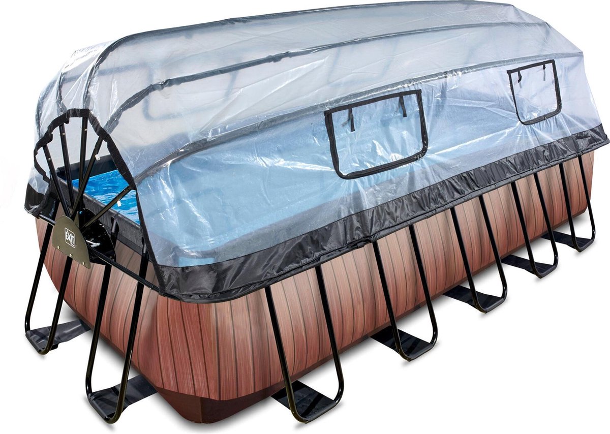 EXIT Wood zwembad 540x250x122cm met overkapping en zandfilterpomp - bruin