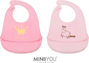 MINIIYOU® Duo pack meisjes siliconen slabbetjes | Siliconen  Slabber  verstelbaar  met opvangbak - prinses - konijn |BPA - Vrij | Waterproof - Waterdichte slabbetjes | Baby en Peuter Slabbetje