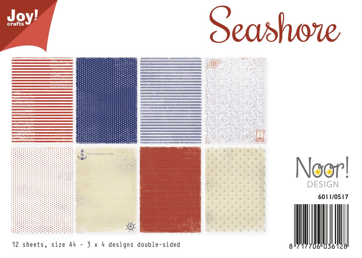 Joy!Crafts Papierset A4 - 4x3 vellen  - dubbelzijdig - 200 gr / Hobbypapier Zee thema om kaarten mee te maken