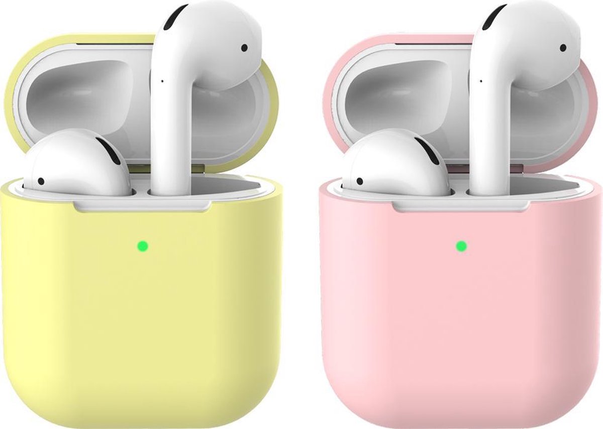 2 beschermhoesjes voor Apple Airpods - Geel & Roze - Siliconen case geschikt voor Apple Airpods 1 & 2