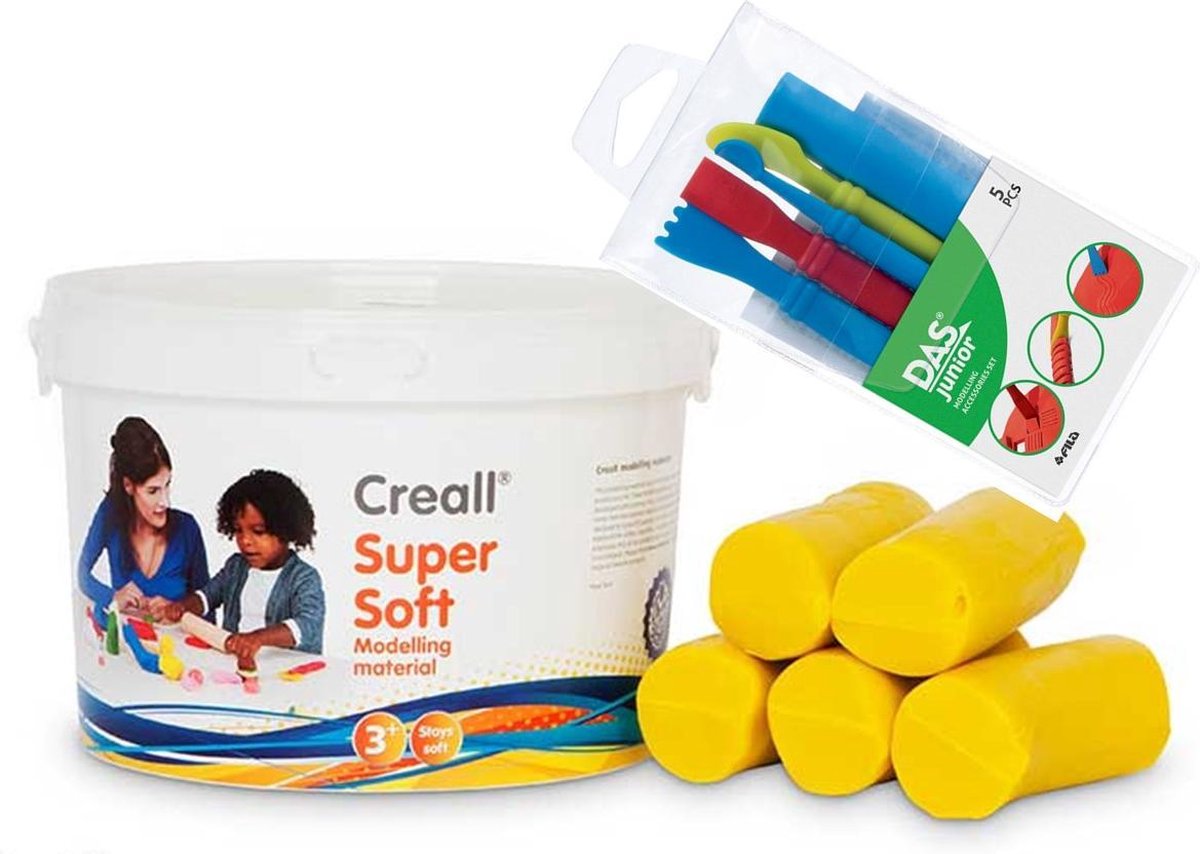 Creall Soft klei (preservative free) GEEL + klei gereedschap 5 delig plastic