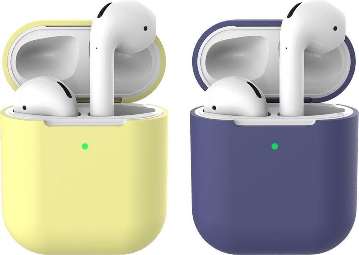 2 beschermhoesjes voor Apple Airpods - Geel & Donker Blauw - Siliconen case geschikt voor Apple Airpods 1 & 2