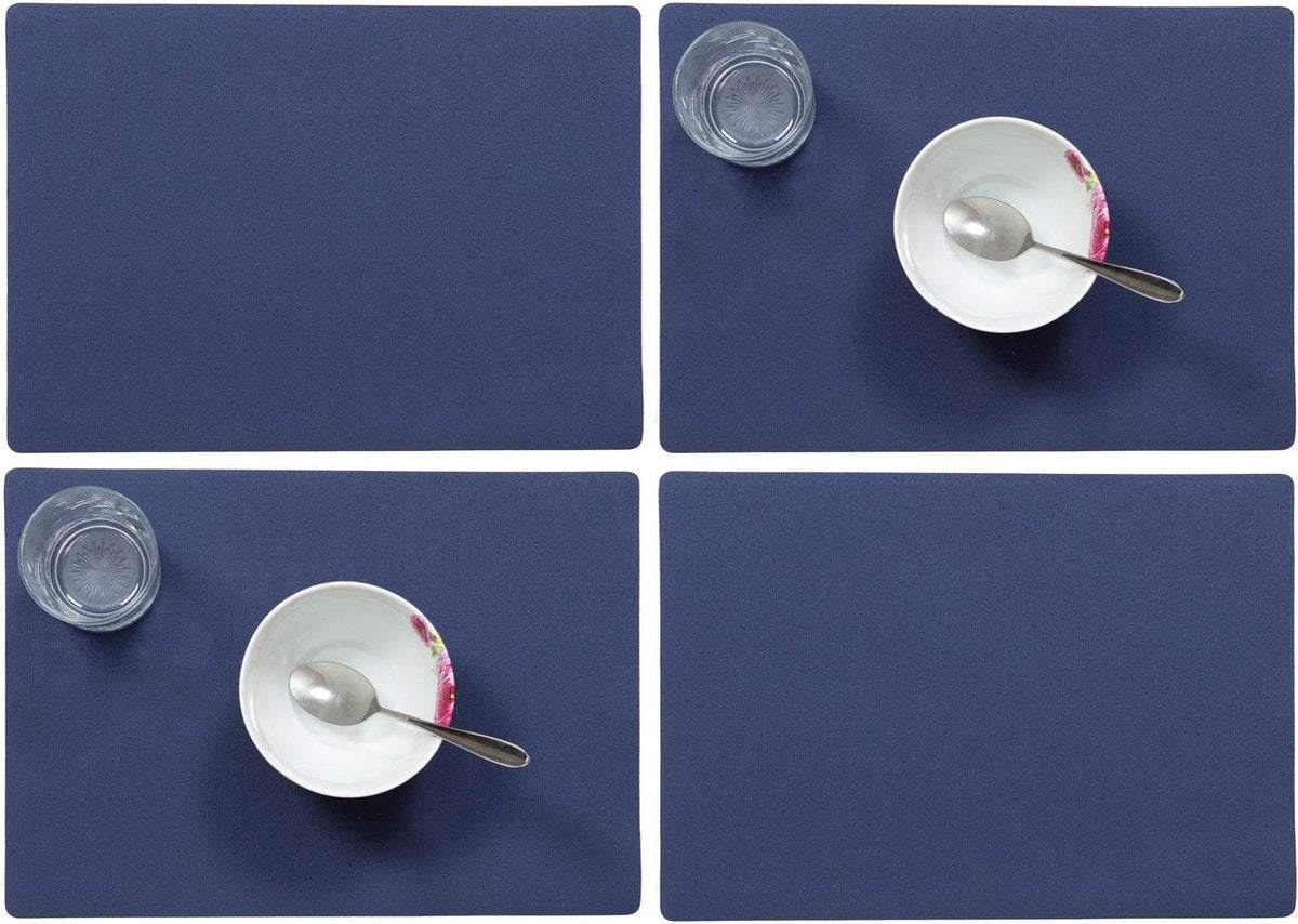 Set van 12x stuks stevige luxe Tafel placemats Plain donkerblauw 30 x 43 cm - Met anti slip laag en Teflon coating toplaag