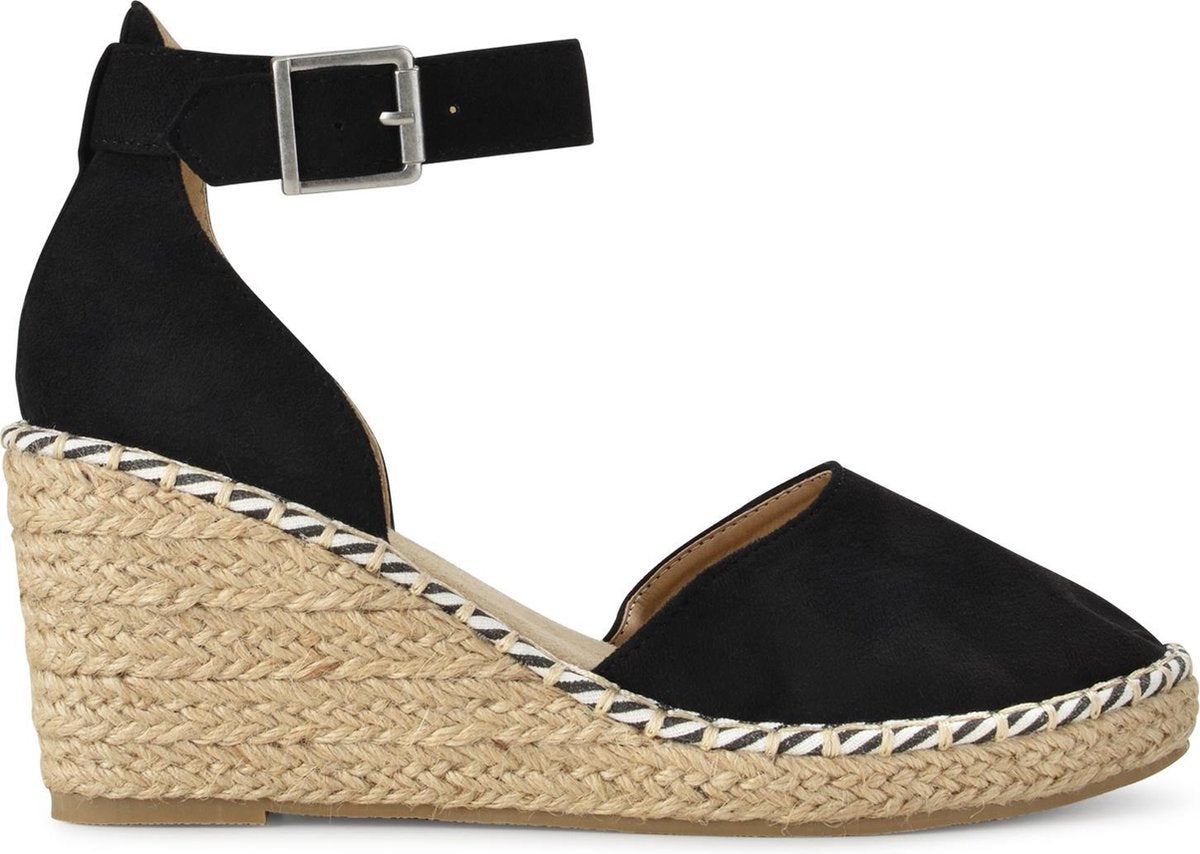 PS Poelman Espadrilles met Sleehak - Enid - Zwart - Maat 38