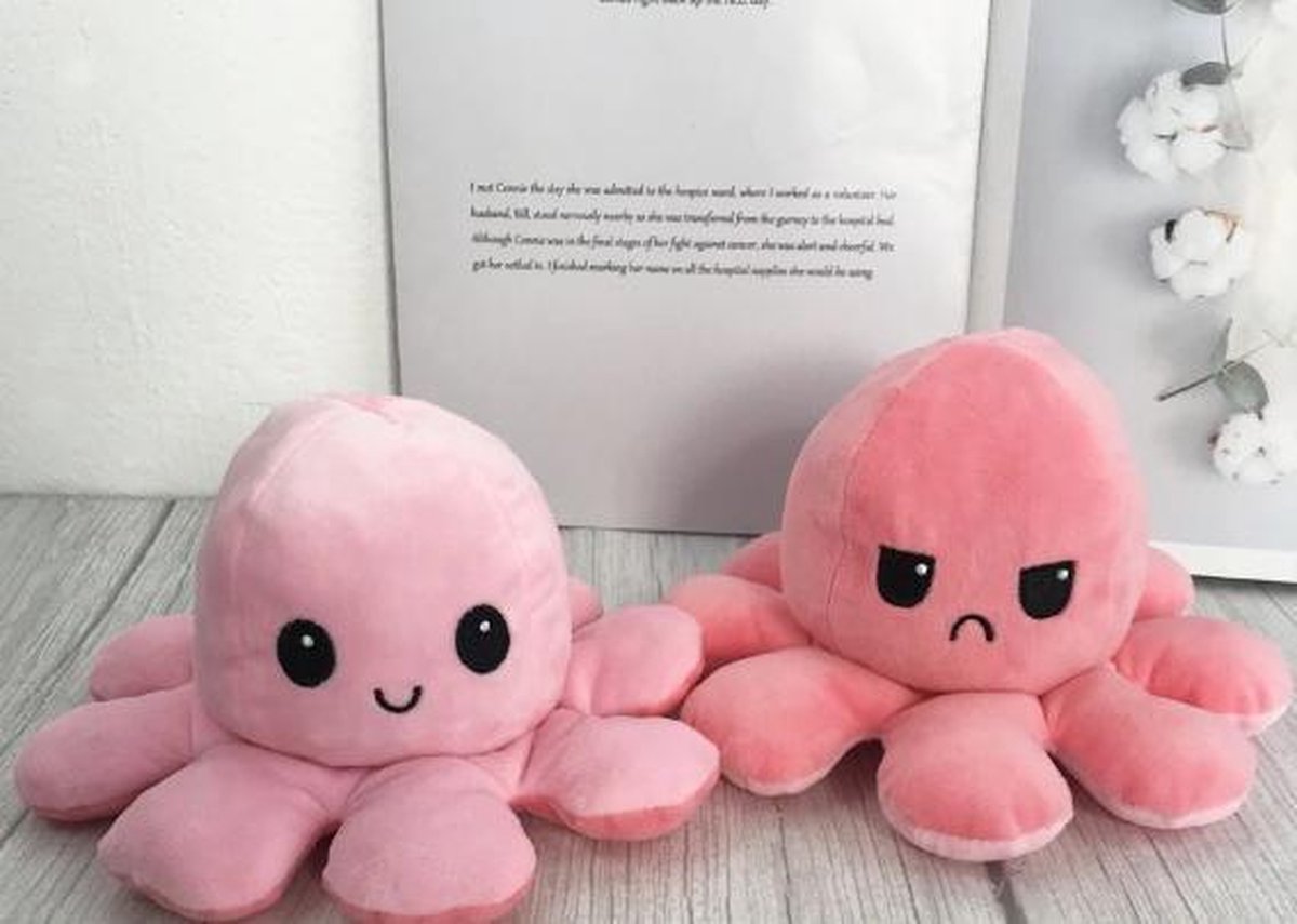 Octopus knuffel - Omkeerbaar Mood Knuffel - Mood Octopus - Zachte knuffel - Pluche - TikTok - Kleur : Roze/Zalm