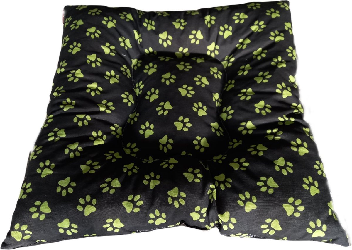 kussen voor kleine honden - Katten 70-70 cm ( Zwart met groene Pootmotieven )