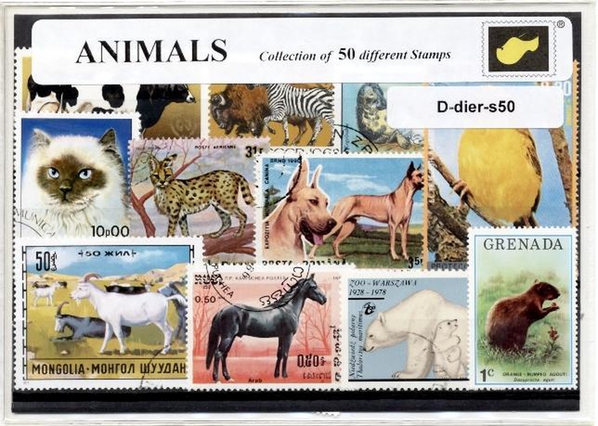 Dieren – Luxe postzegel pakket (A6 formaat) : collectie van 50 verschillende postzegels van verschillende dieren – kan als ansichtkaart in een A6  envelop - authentiek cadeau - kado - kaart - wilde dieren - huisdieren - dierentuin - dierenrijk