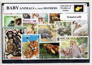 Babydieren en hun moeders – Luxe postzegel pakket (A6 formaat) : collectie van 50 verschillende postzegels van babydieren en hun moeders – kan als ansichtkaart in een A6  envelop - authentiek cadeau - kado -kaart -dieren - dierentuin - kleine dieren