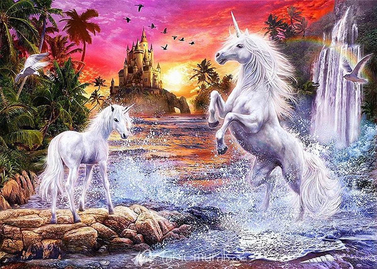 Diamond Painting Volwassenen - Eenhoorn met Waterval - 40x50 cm (Volledige Bedekking) - Inclusief premium tools - Ronde Steentjes