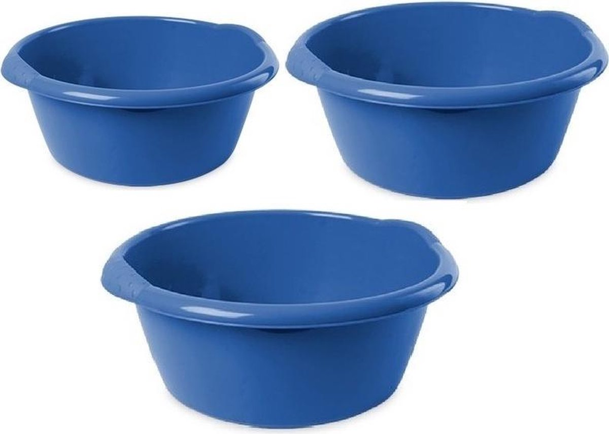 3x Ronde afwasteilen/afwasbakken blauw 3