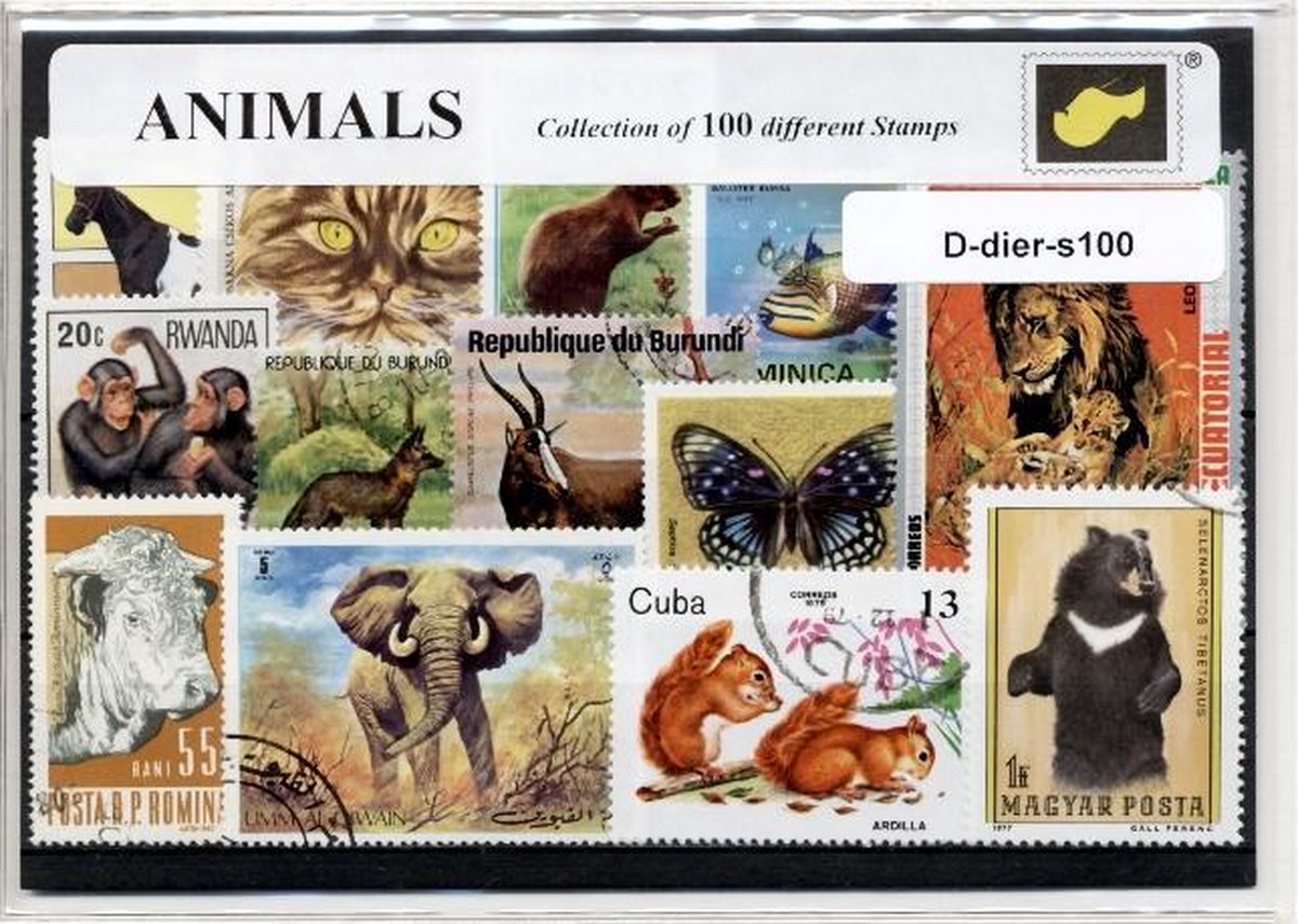 Dieren – Luxe postzegel pakket (A6 formaat) : collectie van 100 verschillende postzegels van verschillende dieren – kan als ansichtkaart in een A6 envelop - authentiek cadeau - kado - kaart - wilde dieren - huisdieren - dierentuin - dierenrijk