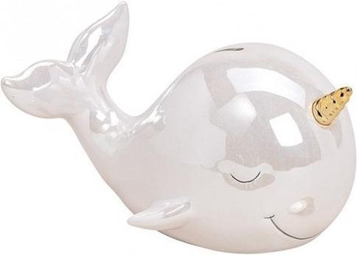 Luxe spaarpot walvis narwal 18 cm