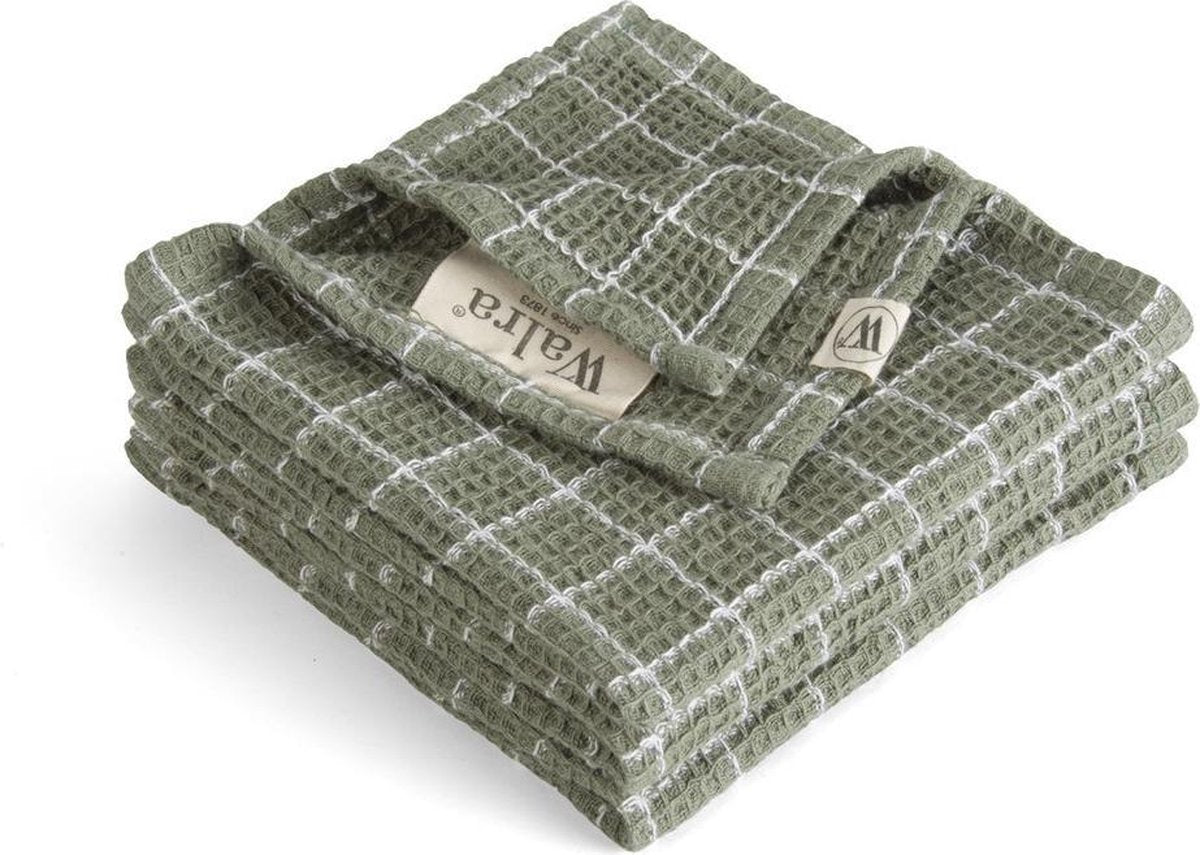 Walra Vaatdoek Dry with Cubes - 3x 30x30 - 100% Katoen - Legergroen